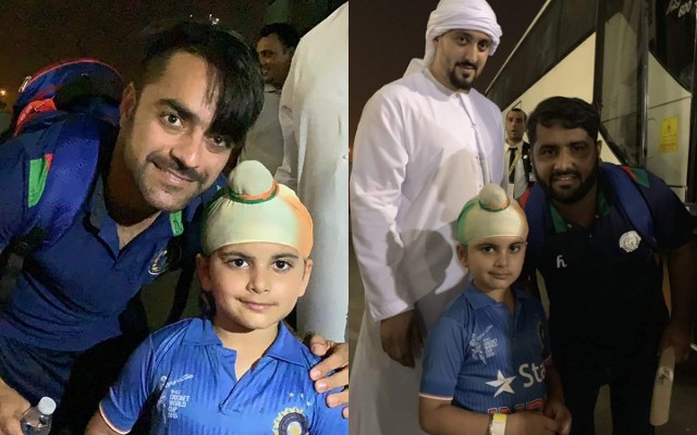 Rashid Khan and Mohammad Shahzad with young Indian fan