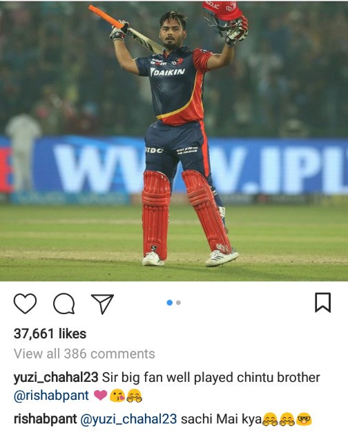Chahal comes up with a funny comment again, this time for Rishabh Pant