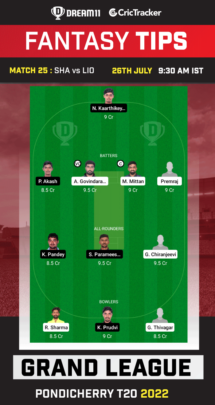 SHA vs LIO Today Dream 11 Best Team