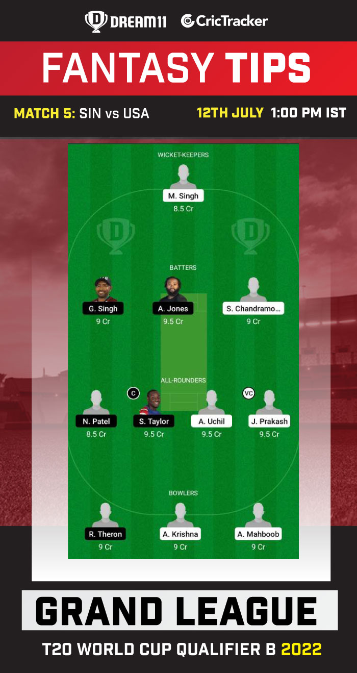 SIN vs USA Today Dream 11 Best Team