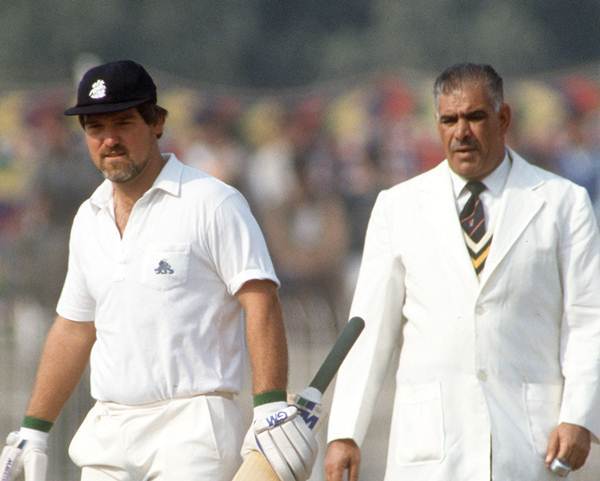 Mike Gatting with Pakistan umpire Shakoor Rana