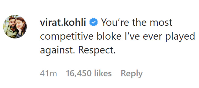 Virat Kohli's comment on Ben Stokes instagram post