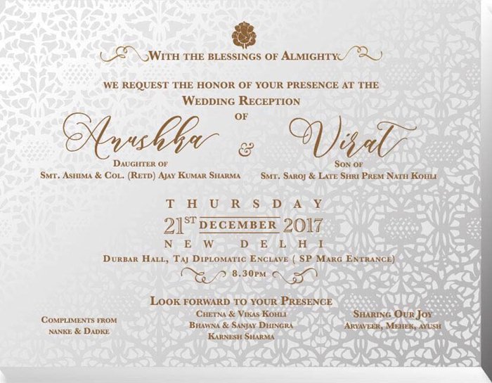 Here's a look at the invitation card of Wedding reception