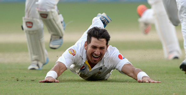 Yasir Shah of Pakistan celebrates dismissing Adil Rashid