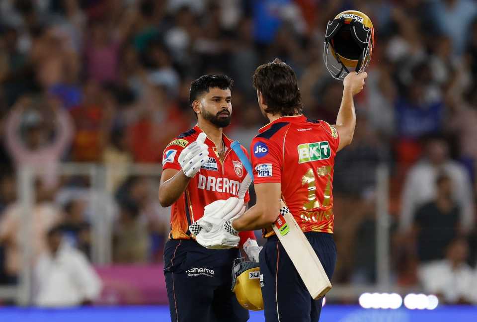 Hats (or helmets) off! Shreyas Iyer and Marcus Stoinis get together after the win, Punjab Kings vs Mumbai Indians, IPL 2025 Qualifier 2, Ahmedabad, June 1, 2025