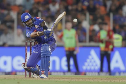Suryakumar Yadav shovels the ball into the leg side, Punjab Kings vs Mumbai Indians, IPL 2025, Qualifier 2, Ahmedabad, June 1, 2025