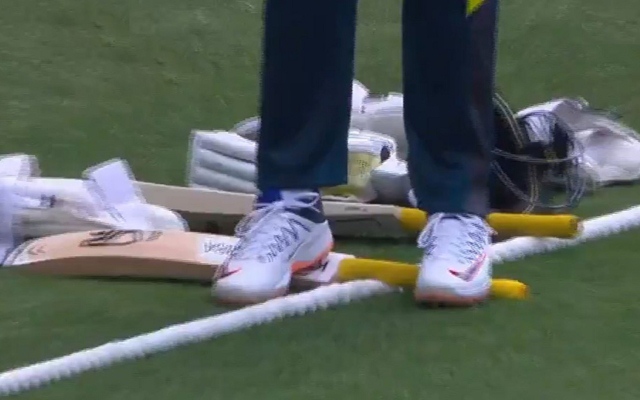 Marnus Labuschagne standing on bat handle