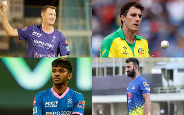 Chris Morris, Pat Cummins, Cheteshwar Pujara, and Chetan Sakariya