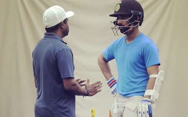Ajinkya Rahane with Sachin Tendulkar & his Coach Pravin Amre at BKC, Mumbai