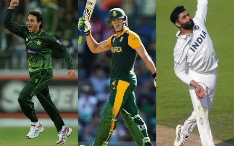 Saeed Ajmal, Faf du Plessis, and Ravindra Jadeja