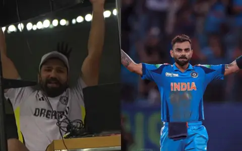Rohit Sharma's reaction during Virat Kohli's century