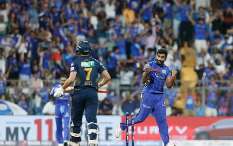 Jasprit Bumrah taking wicket of Shubman Gill