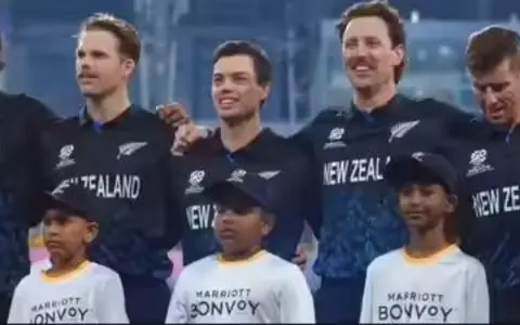 [WATCH]: T20 World Cup 2026: Hilarious anthem blunder leaves England-New Zealand players in splits before Super 8 clash (Source:JioHotstar)
