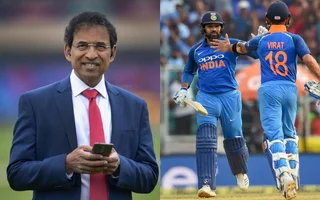 Harsha Bhogle with Kohli and Rohit battting