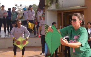 India and Ireland cricketers celebrating pongal