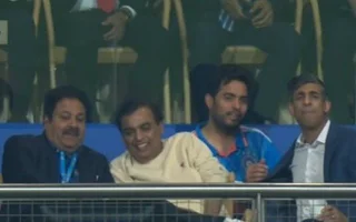 Rajeev Shukla, Mukesh Ambani and Rishi Sunak