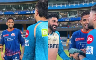 Surya Kumar Yadav with Rashid Khan and Mohammad Siraj