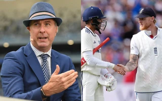 Michael Vaughan and Ben Stokes with Shubman Gill