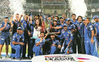 Mumbai Indians lifting Champions League t20 trophy