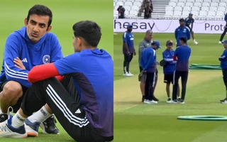 Gautam Gambhir and Shubman Gill with Pitch curator