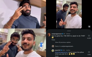 Jasprit Bumrah gets custom pillow in Japan, Sanjana Ganesan reacts hilariously